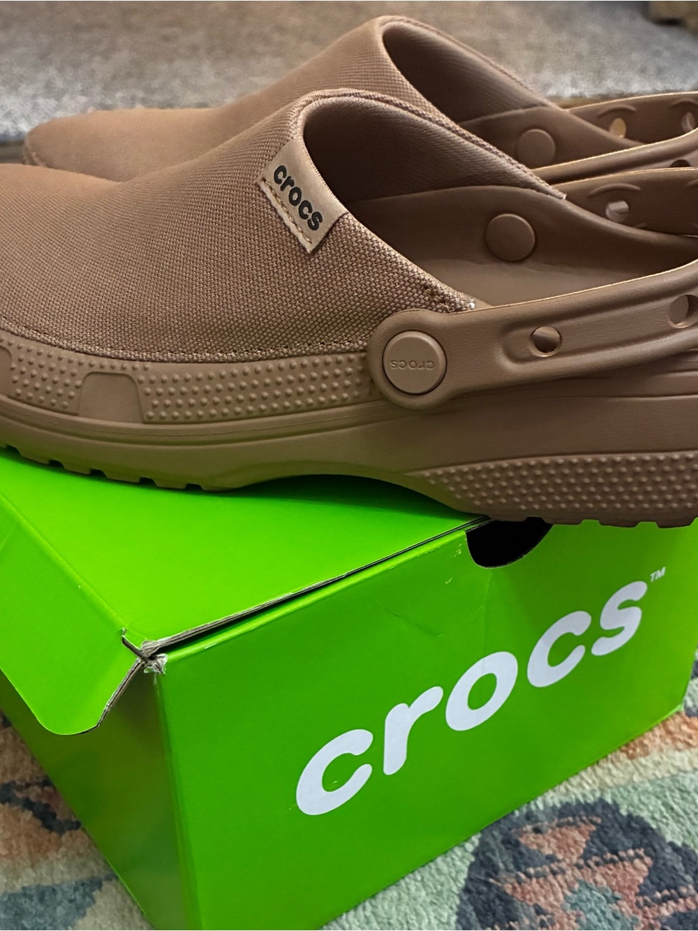 CROCS Men’s Brown Canvas-Style Clog with Heel Strap